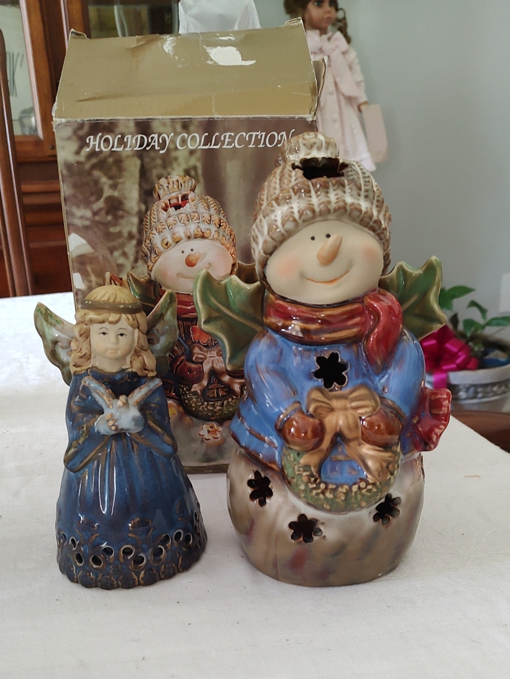 Holiday Collection Snowman Tealights And Angel Bell